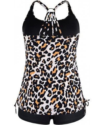 Plus Size Two Piece Tankini Swimsuit for Women Athletic Bathing Suits High Neck Tankini Top with Shorts Leopard Black/2 $19.7...