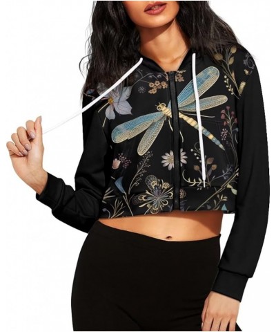 Zip Up Crop Top Hoodie Sweatshirt Jacket Streetwear for Women Teen Girls Long Sleeve Pullover Shirt S-5XL Boho Dragonfly $19....