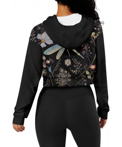 Zip Up Crop Top Hoodie Sweatshirt Jacket Streetwear for Women Teen Girls Long Sleeve Pullover Shirt S-5XL Boho Dragonfly $19....