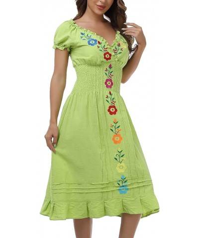 Women Mexican Embroidered Casual Dress Summer Ruffle V Neck Short Sleeves 34g $21.56 Dresses