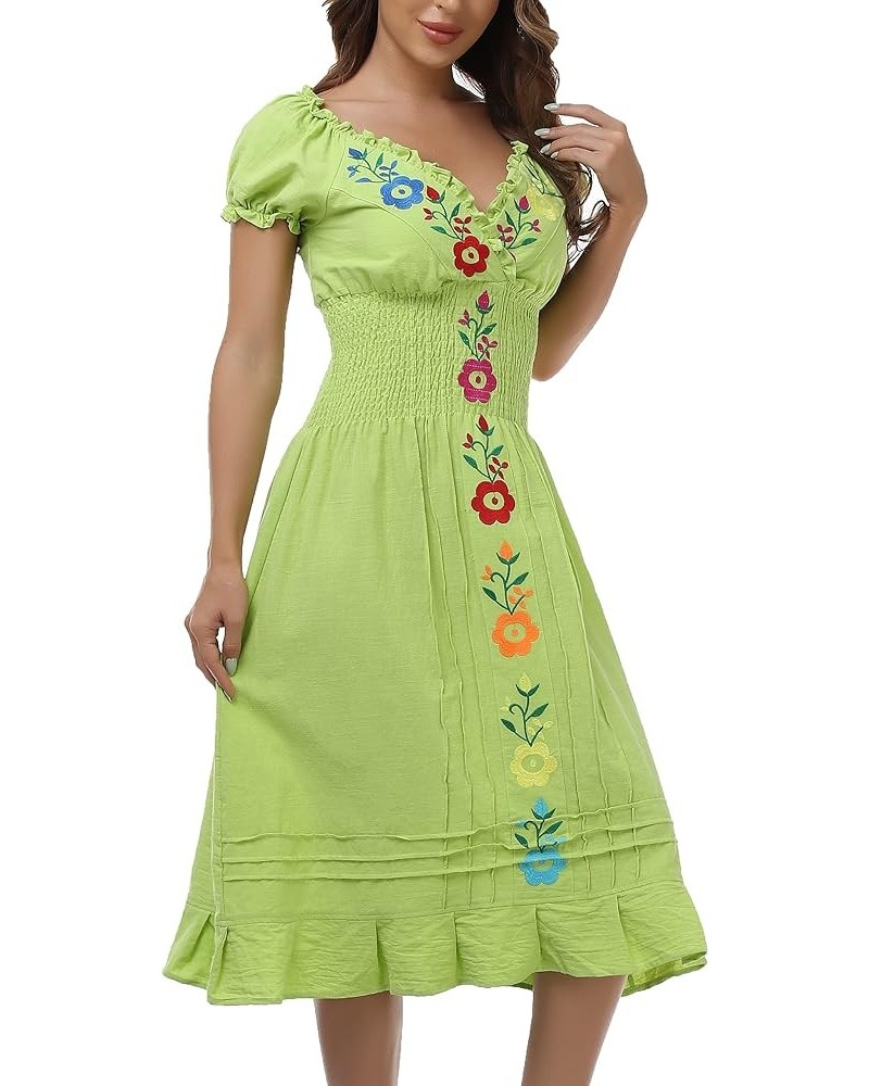 Women Mexican Embroidered Casual Dress Summer Ruffle V Neck Short Sleeves 34g $21.56 Dresses