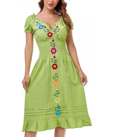 Women Mexican Embroidered Casual Dress Summer Ruffle V Neck Short Sleeves 34g $21.56 Dresses