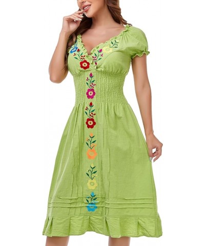 Women Mexican Embroidered Casual Dress Summer Ruffle V Neck Short Sleeves 34g $21.56 Dresses