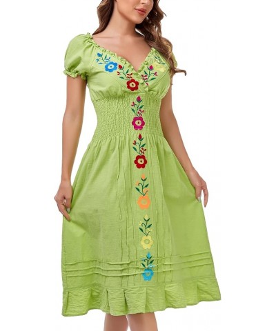 Women Mexican Embroidered Casual Dress Summer Ruffle V Neck Short Sleeves 34g $21.56 Dresses