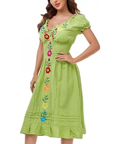 Women Mexican Embroidered Casual Dress Summer Ruffle V Neck Short Sleeves 34g $21.56 Dresses