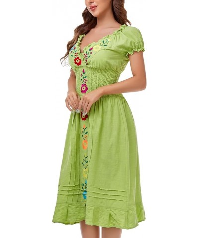 Women Mexican Embroidered Casual Dress Summer Ruffle V Neck Short Sleeves 34g $21.56 Dresses