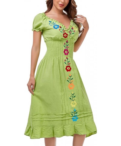 Women Mexican Embroidered Casual Dress Summer Ruffle V Neck Short Sleeves 34g $21.56 Dresses