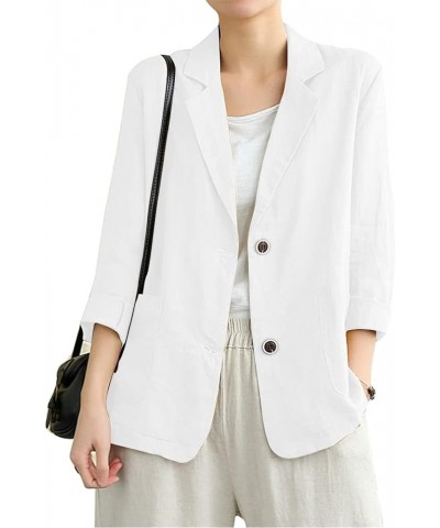 Cotton Linen Blazer for Womens Long Sleeve Loose Casual Blazer Jackets White $21.59 Blazers