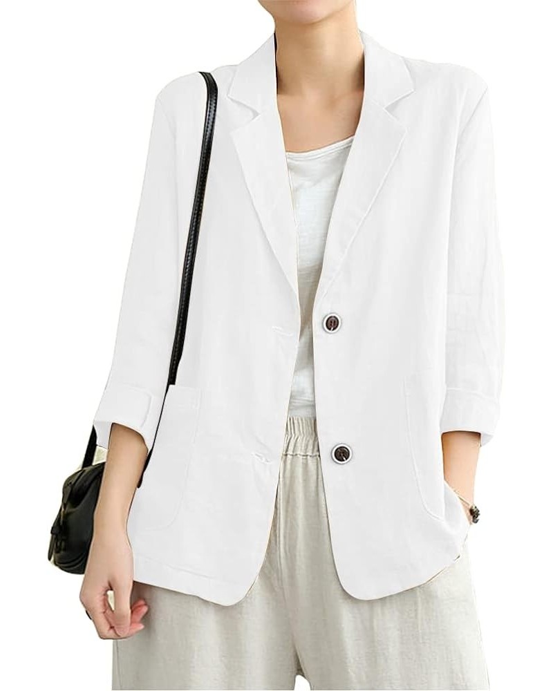 Cotton Linen Blazer for Womens Long Sleeve Loose Casual Blazer Jackets White $21.59 Blazers