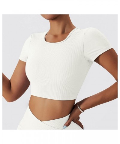 Womens Crop Tops Open Back Workout Cropped Tops Ribbed Seamless Sexy Backless Gym Athletic T Shirts Built in Bra White $16.81...