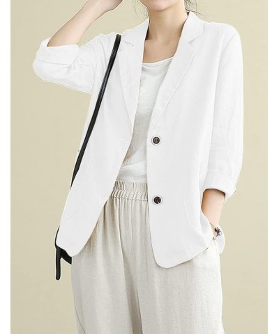 Cotton Linen Blazer for Womens Long Sleeve Loose Casual Blazer Jackets White $21.59 Blazers