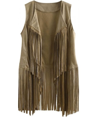 New Women Tassels Sleeveless Vest Cardigan Fringe Waistcoat Jacket 70s Hippie Faux Suede Outwear Tops Autumn Winter Beige $7....