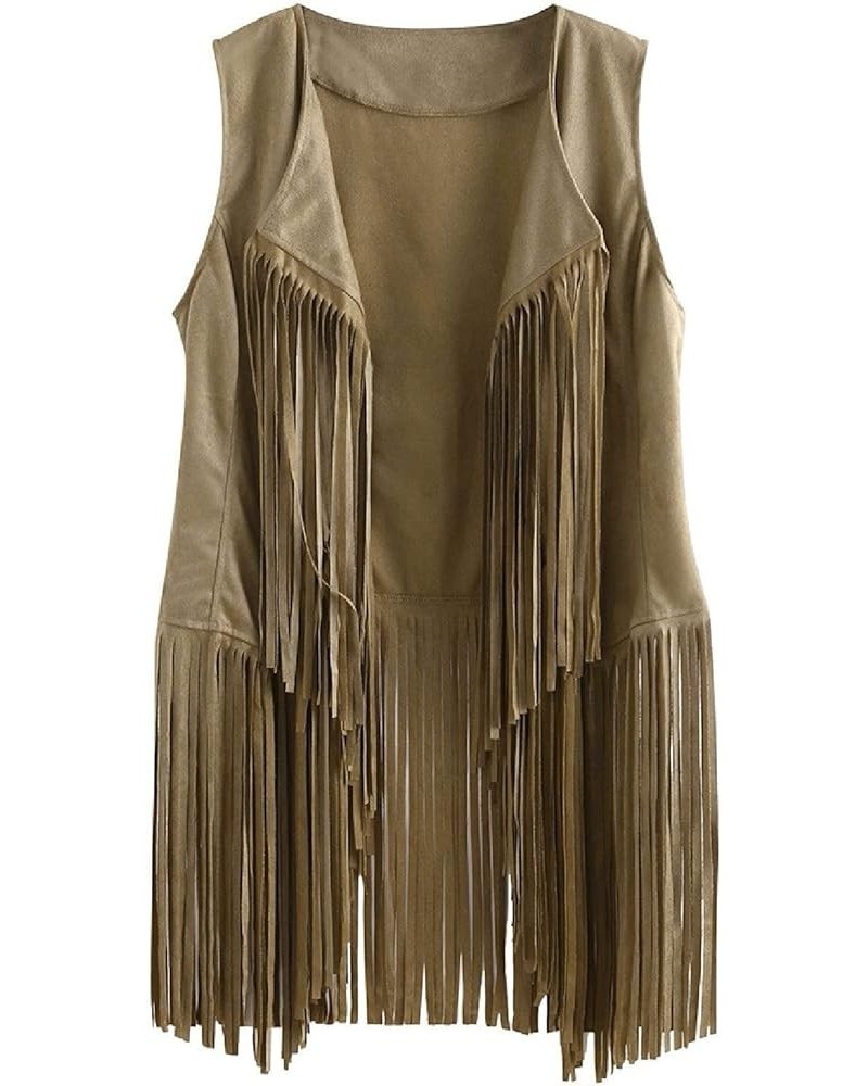 New Women Tassels Sleeveless Vest Cardigan Fringe Waistcoat Jacket 70s Hippie Faux Suede Outwear Tops Autumn Winter Beige $7....