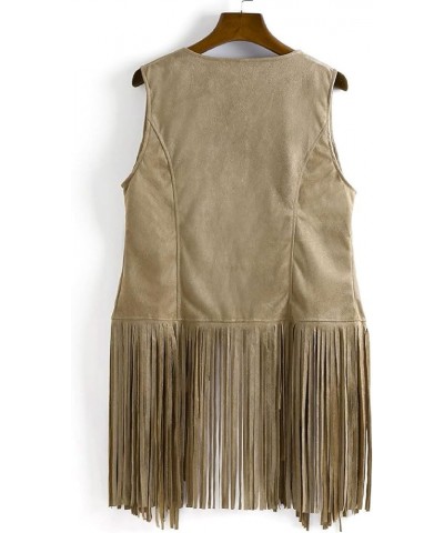 New Women Tassels Sleeveless Vest Cardigan Fringe Waistcoat Jacket 70s Hippie Faux Suede Outwear Tops Autumn Winter Beige $7....