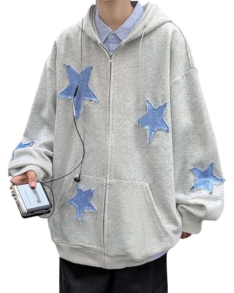 Women Star Letter Print Zip Up Hoodies Y2K Retro Harajuku Oversized Jackets Aesthetic Hip Hop Loose Sweatshirts 2-grey $11.48...