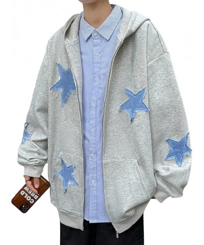 Women Star Letter Print Zip Up Hoodies Y2K Retro Harajuku Oversized Jackets Aesthetic Hip Hop Loose Sweatshirts 2-grey $11.48...