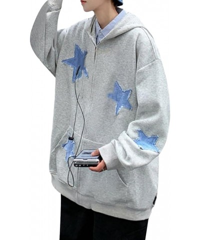 Women Star Letter Print Zip Up Hoodies Y2K Retro Harajuku Oversized Jackets Aesthetic Hip Hop Loose Sweatshirts 2-grey $11.48...