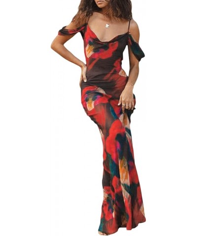 Women Y2k Floral Mesh Long Dress Spaghetti Strap Bodycon See Through Maxi Dress Backless Sexy Sheer Tulle Dress Kk Floral $10...