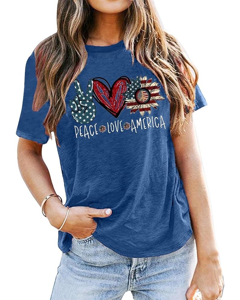 American Flag Shirt Women USA Flag T Shirts 4th of July Graphic Patriotic T-Shirt Casual Holiday Tops Blue2 $14.09 T-Shirts