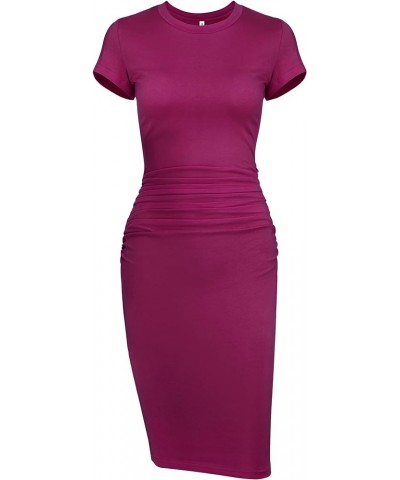 Missufeintl Women's Bodycon Ruched Short Sleeve T Shirt Midi Sundress Fitted Casual Dress Purple 01 $20.29 Dresses