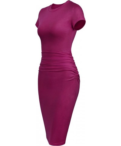 Missufeintl Women's Bodycon Ruched Short Sleeve T Shirt Midi Sundress Fitted Casual Dress Purple 01 $20.29 Dresses