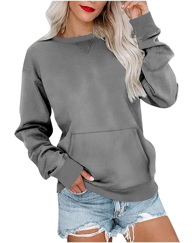 Women’s Long Sleeve Sweatshirts Trendy Solid Crewneck Casual Shirts Loose Fit Plus Size Pullover Fall Tops Blouse 10 Gray $9....