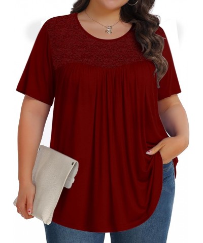 Plus Size Tops for Women Summer Short Sleeve Shirts Casual Tunic Loose Fit Blouses 1X-5X 1 Wine Red $15.00 Blouses