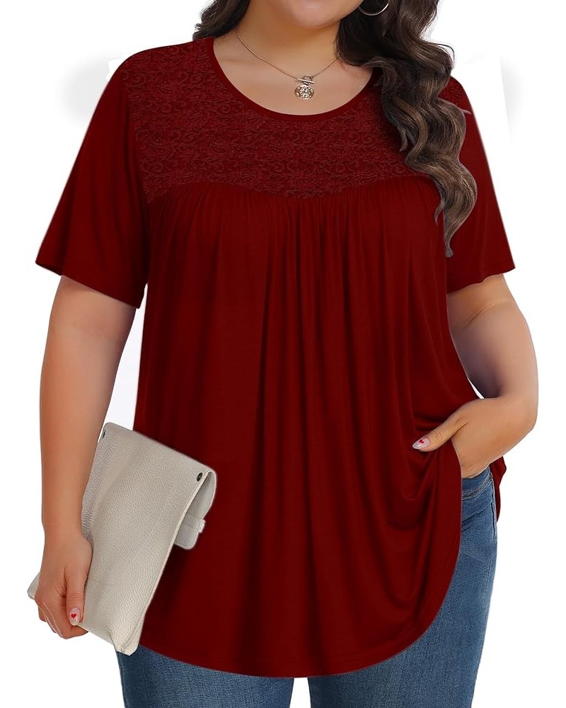 Plus Size Tops for Women Summer Short Sleeve Shirts Casual Tunic Loose Fit Blouses 1X-5X 1 Wine Red $15.00 Blouses