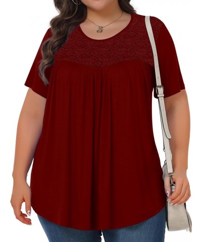 Plus Size Tops for Women Summer Short Sleeve Shirts Casual Tunic Loose Fit Blouses 1X-5X 1 Wine Red $15.00 Blouses