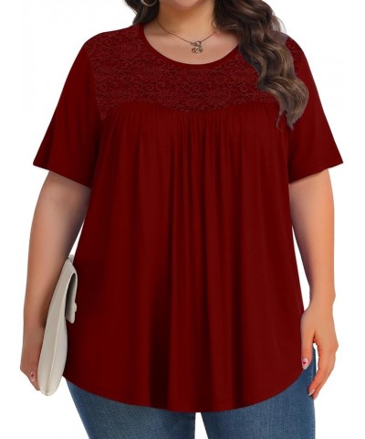 Plus Size Tops for Women Summer Short Sleeve Shirts Casual Tunic Loose Fit Blouses 1X-5X 1 Wine Red $15.00 Blouses