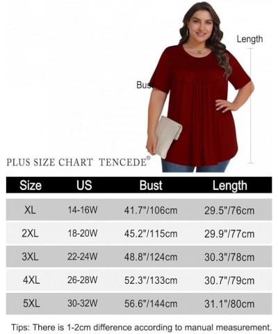 Plus Size Tops for Women Summer Short Sleeve Shirts Casual Tunic Loose Fit Blouses 1X-5X 1 Wine Red $15.00 Blouses