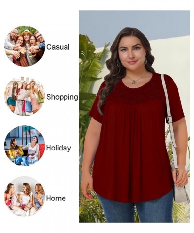 Plus Size Tops for Women Summer Short Sleeve Shirts Casual Tunic Loose Fit Blouses 1X-5X 1 Wine Red $15.00 Blouses