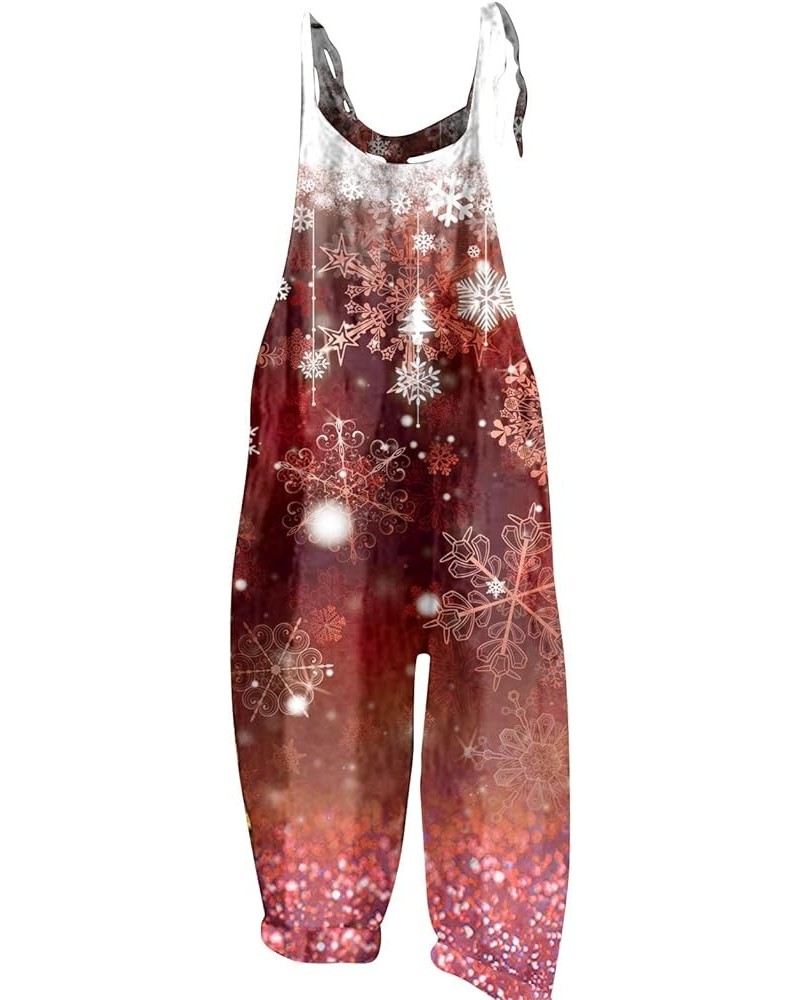 Christmas Cotton Linen Loose Women's Overalls Jumpsuits Snowman Snowflake Santa Claus Prints One Piece Comfy Pants 06-red $10...