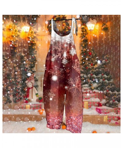 Christmas Cotton Linen Loose Women's Overalls Jumpsuits Snowman Snowflake Santa Claus Prints One Piece Comfy Pants 06-red $10...