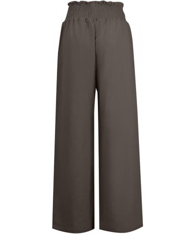 Linen Pants Women Summer Drawstring High Waist Wide Leg Long Pants Loose Casual Straight Leg Trousers with Pockets Z2-brown $...