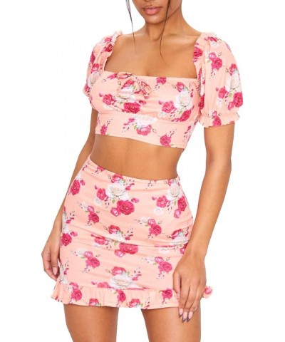 2 Piece Outfits Skirt Set for Women Floral Crop Cami Tops Y2K Skirt Sets Ruffles Hem Two Piece Picnic Skirt Sets 2-pink $8.97...