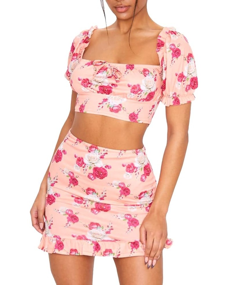 2 Piece Outfits Skirt Set for Women Floral Crop Cami Tops Y2K Skirt Sets Ruffles Hem Two Piece Picnic Skirt Sets 2-pink $8.97...