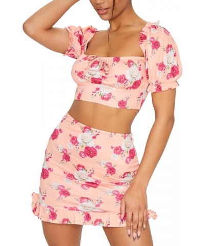 2 Piece Outfits Skirt Set for Women Floral Crop Cami Tops Y2K Skirt Sets Ruffles Hem Two Piece Picnic Skirt Sets 2-pink $8.97...