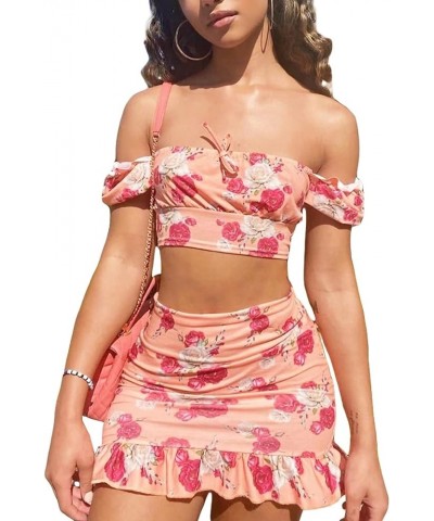 2 Piece Outfits Skirt Set for Women Floral Crop Cami Tops Y2K Skirt Sets Ruffles Hem Two Piece Picnic Skirt Sets 2-pink $8.97...