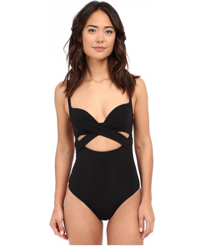 Women's Jetset Underwire Plunge One Piece Swimsuit with Wrap Cut-Outs Black $39.10 Swimsuits