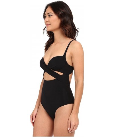 Women's Jetset Underwire Plunge One Piece Swimsuit with Wrap Cut-Outs Black $39.10 Swimsuits