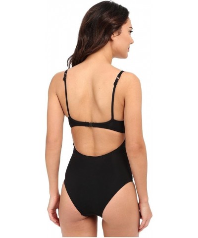 Women's Jetset Underwire Plunge One Piece Swimsuit with Wrap Cut-Outs Black $39.10 Swimsuits