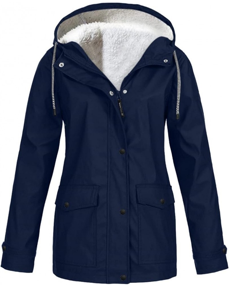 Winter Coats for Women 2023 Warm Sherpa Lined Parkas Coat Windbreaker Thickened Waterproof Hooded Fleece Jacket Blue $10.58 J...