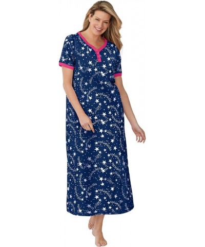 Women's Plus Size Long Henley Sleepshirt Nightgown Evening Blue Stars $18.22 Sleep & Lounge