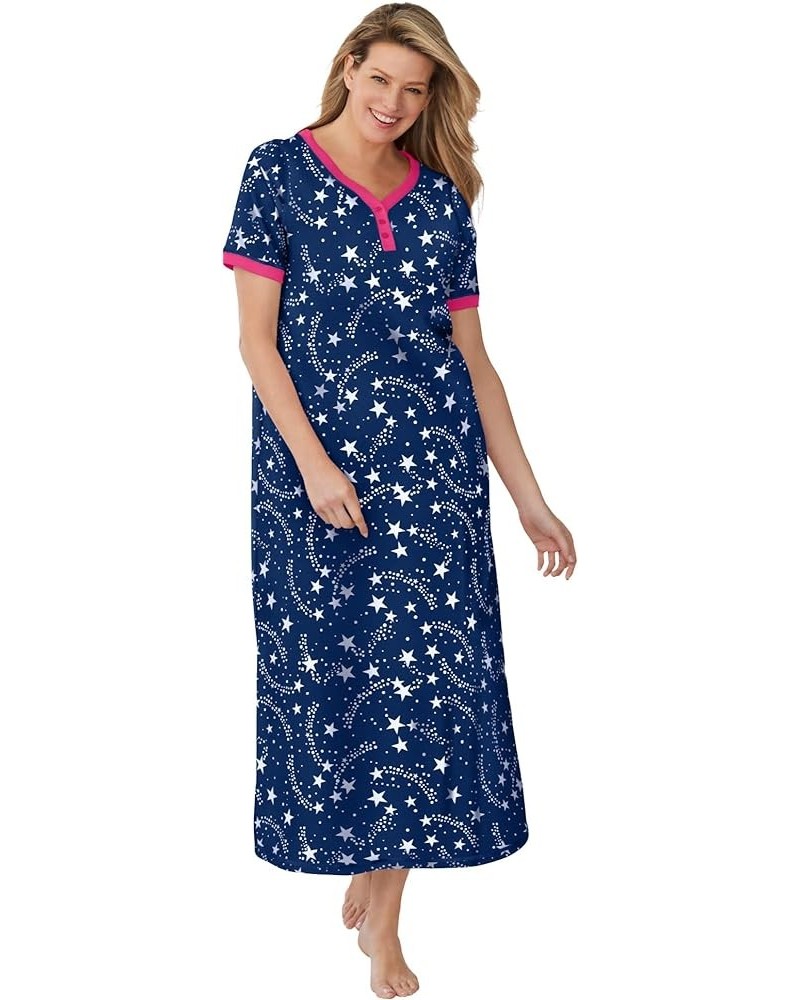 Women's Plus Size Long Henley Sleepshirt Nightgown Evening Blue Stars $18.22 Sleep & Lounge