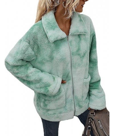 Womens Fluffy Fleece Sherpa Sweatshirt Zip Up Tie Dye Fuzzy Coat Outwear Green $18.99 Jackets