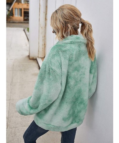 Womens Fluffy Fleece Sherpa Sweatshirt Zip Up Tie Dye Fuzzy Coat Outwear Green $18.99 Jackets