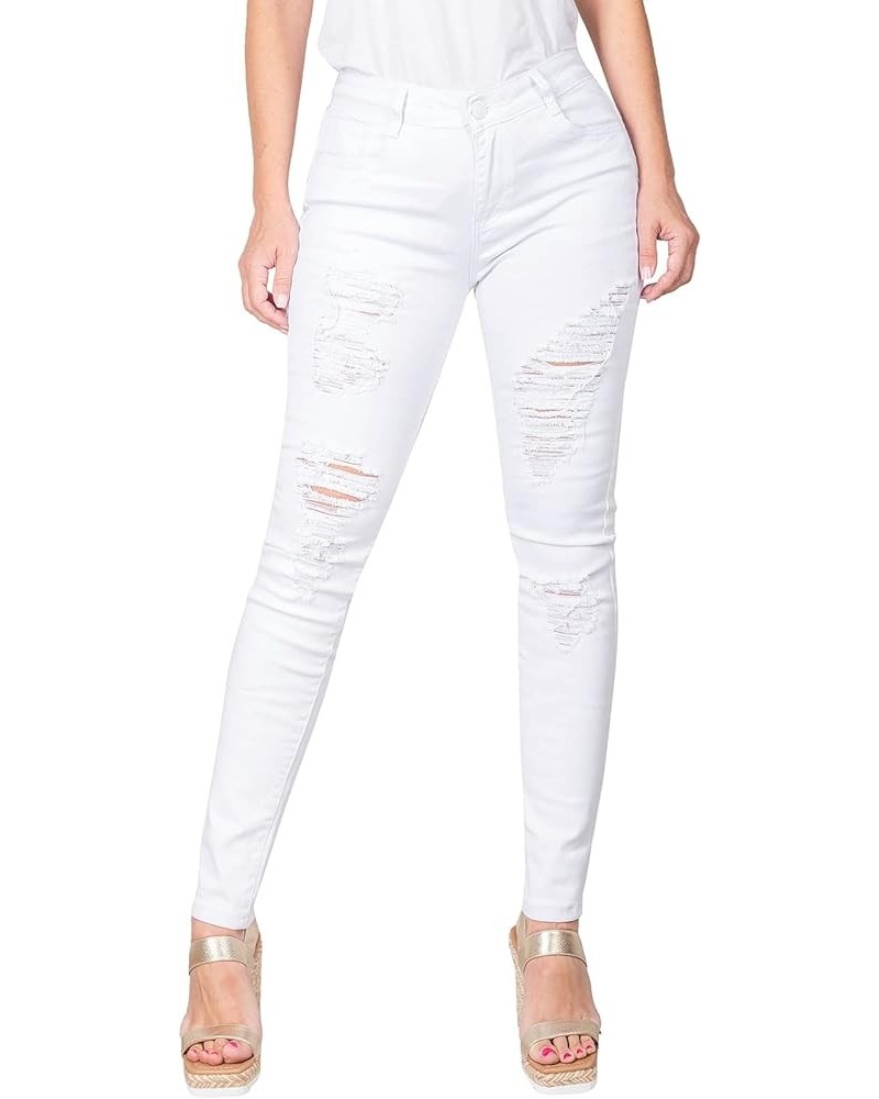 Women's Trendy Colored Distressed Skinny Jeans White $16.83 Jeans