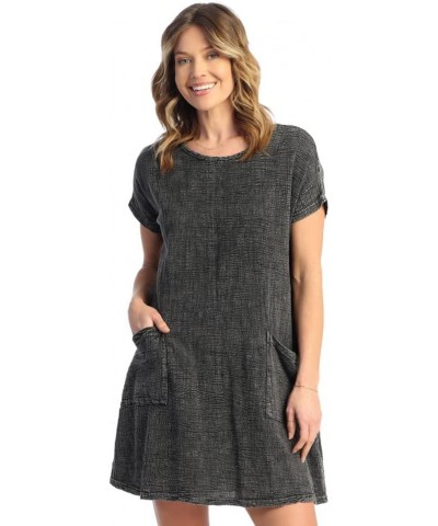 Mineral Washed Crinkle Cotton Gauze Dress with Pockets - M96 Black $46.41 Dresses