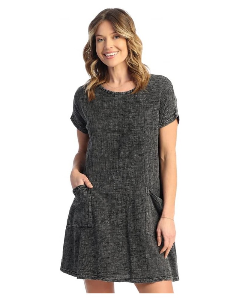 Mineral Washed Crinkle Cotton Gauze Dress with Pockets - M96 Black $46.41 Dresses